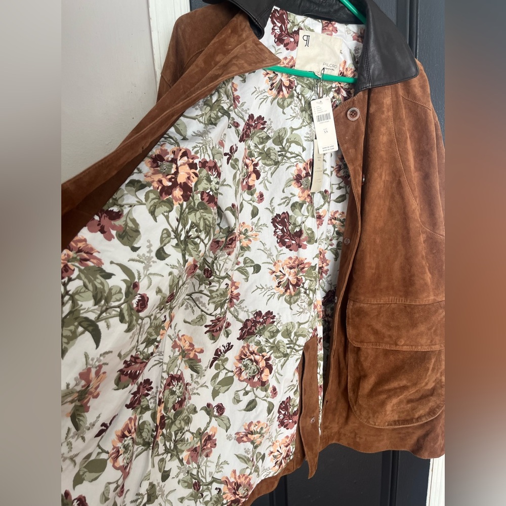 NWT #Anthropologie Retail$498 Brown Suede Women's Coat with leather cuff. Sz xs - Picture 8 of 12